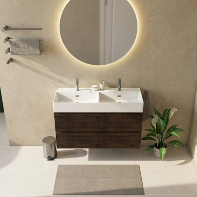 Saniclass Holz Atelier Ensemble de meubles de salle de bains - 120x45x72cm - lavabo Legend en céramique blanc - 2 vasques - 2 trous de robinet - 2 tiroirs - chêne charcoal mat (bois)