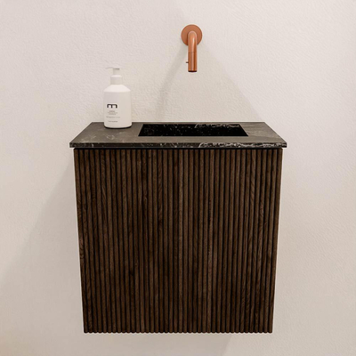 Mondiaz JOYA-DLUX 40cm toiletmeubel - kleur Walnut - Wastafel FAYE positie Rechts Zonder kraangat kleur Lava.