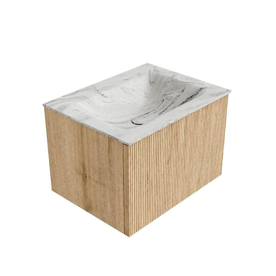 MONDIAZ KURVE-DLUX 60cm Meuble salle de bain - couleur Oak - 1 tiroir - vasque CLOUD centre - sans trou de robinet - couleur Glace