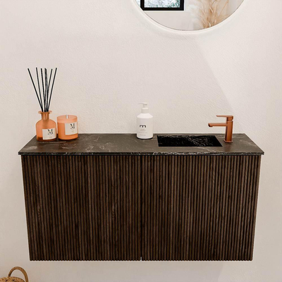 Mondiaz JOYA-DLUX 80cm toiletmeubel - kleur Walnut - Wastafel FAYE positie Rechts 1 kraangat kleur Lava.