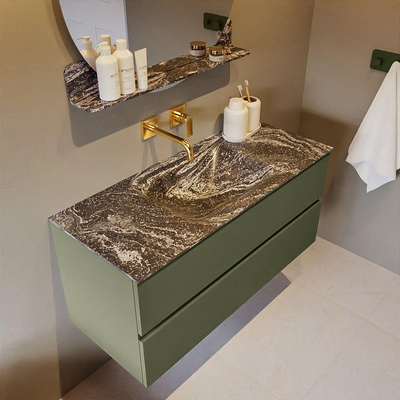 Mondiaz VICA-DLUX Ensemble de meuble de salle de bain - 110cm - meuble sous-vasque armée - 2 tiroirs - lavabo encastré nuage milieu - sans trous de robinet - version haute 60cm - lave