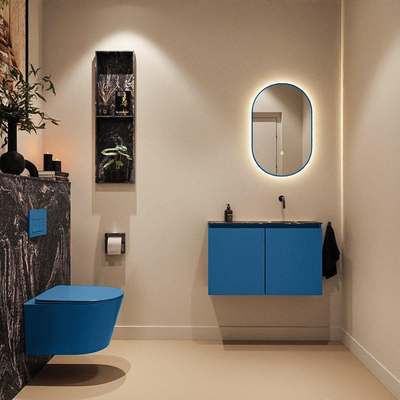 MONDIAZ TURE-DLUX Meuble toilette - 80cm - Jeans - EDEN - vasque Lava - position droite - sans trou de robinet