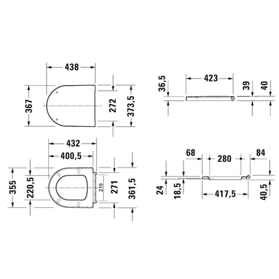 Duravit ME by Starck WC-zitting 43.8x37.4x5.1cm compact met softclose met quickrelease Kunststof wit Glanzend