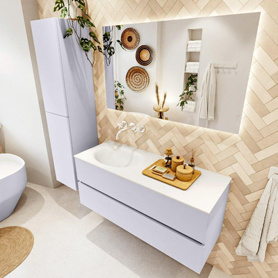 Mondiaz VICA Ensemble meuble de salle de bains - 120cm - cale - 2 tiroirs - Lavabo MOON - gauche - sans trou de robinet - couleur talc - version XL 60cm de haut