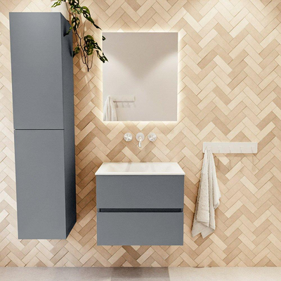 Mondiaz VICA ensemble de meuble de salle de bain - 60cm - meuble sous-vasque plata - 2 tiroirs - lavabo cloud milieu - sans trous de robinet - version haute de 60cm - talc