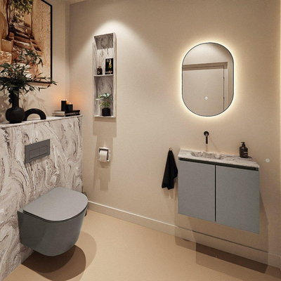 MONDIAZ TURE-DLUX Meuble toilette - 60cm - Smoke - EDEN - vasque Glace - position gauche - sans trou de robinet