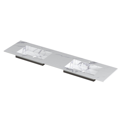INK Post wastafel - 180x45x1cm - 2 wasbakken - 2 kraangaten - keramiek Statuario glans