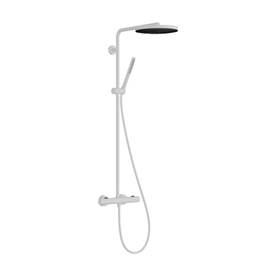 Hansgrohe Pulsify S Puro Ensemble de douche de pluie thermostatique - 26cm - douche de tête ronde - douchette sur barre - blanc mat