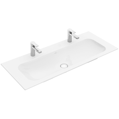 Villeroy & Boch Finion lavabo-plan de toilette - avec 2 trous de robinetterie 120x50cm - ceramic+ sans trop-plein blanc