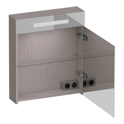 BRAUER Promise Deluxe armoire de toilette - 60x70x15cm - avec éclairage 1 porte miroir double face à droite Timber Greige