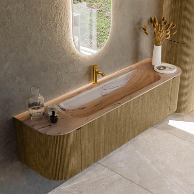 MONDIAZ KURVE-DLUX Meuble de salle de bains 170cm arrondi Gauche + Droite couleur Dusk avec 1 tiroir et 2 portes. Lavabo BIG LARGE Central 1 trou de robinet Arena.