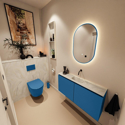 MONDIAZ TURE-DLUX 100cm toiletmeubel Jeans. EDEN wastafel Ostra positie midden. Zonder kraangat.