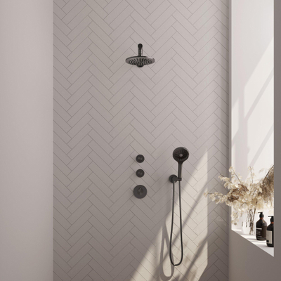 BRAUER Gunmetal Carving inbouw regendoucheset – Ø20 cm hoofddouche – 40 cm rechte wandarm – ronde handdouche