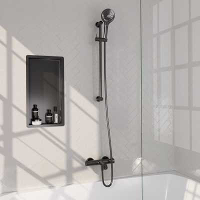 BRAUER Stripe Baddouche Thermostaatkraan - SET 02 - opbouw - glijstang - 3-standen handdouche - doucheslang - gunmetal geborsteld PVD