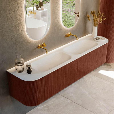 Mondiaz KURVE Ensemble de meuble salle de bain - 190x46x40cm - 2 tiroirs - 2 portes - lavabo en solid surface - double - sans trou de robinet - Ruby