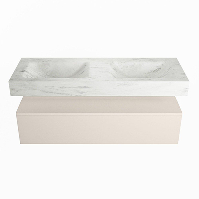 MONDIAZ ALAN - DLUX Badkamermeubelset - 130cm - onderkast - Linen - 1 lade - vrijhangende wastafel - 2 wasbakken - 2 kraangaten - Opalo