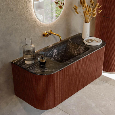 Mondiaz KURVE-DLUX Badkamermeubelset - 110x46x40cm - 1 lade - 2 deuren - wastafel solid surface - midden - zonder kraangat - Ruby