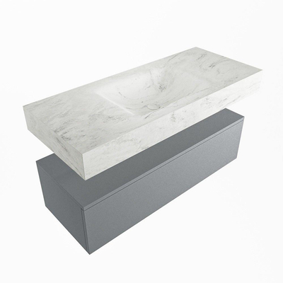Mondiaz ALAN-DLUX Ensemble de meuble - 110cm - meuble Plata mat - 1 tiroir - Lavabo Cloud Opalo suspendu - vasque Centre - 0 trous de robinet