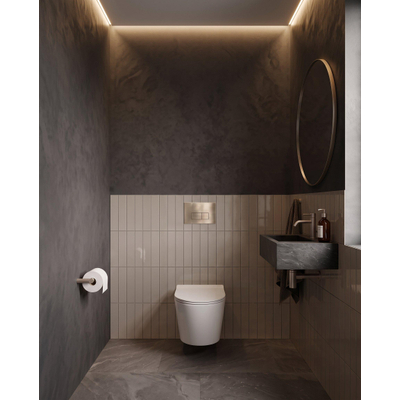 QeramiQ Dely Toiletset - inbouwreservoir Qeramiq Flush - slim zitting - metaal messing geborstelde bedieningsplaat - rechthoekige knoppen - glans wit