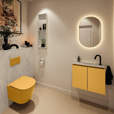 MONDIAZ TURE-DLUX Meuble toilette - 60cm - Ocher - EDEN - vasque Opalo - position droite - 1 trou de robinet