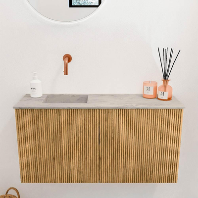 Mondiaz JOYA-DLUX 80cm toiletmeubel - kleur Oak - Wastafel FAYE positie Links Zonder kraangat kleur Glace.