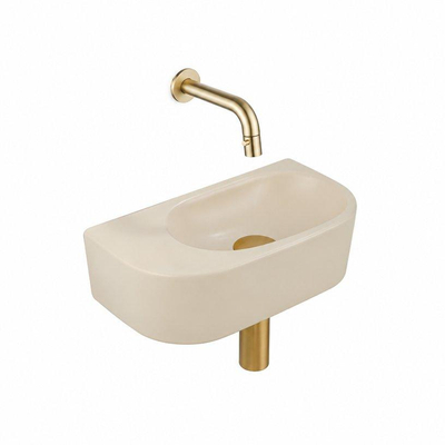 QeramiQ Fuente fonteinset – halfrond – 40x21.5x12 cm – keramiek beige – geborsteld gouden kraan
