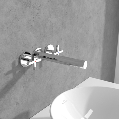 Villeroy & Boch Loop & Friends wastafeluitloop set - met kruisgreep - wandmontage - hoogglans chroom