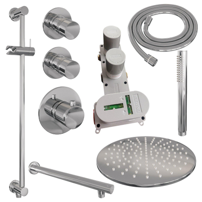 Brauer Chrome Edition Set de douche à encastrer thermostatique avec partie encastrable douche de tête 30cm bras mural douchette stick et barre de douche Chrome