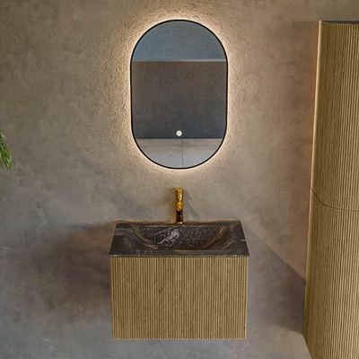 Mondiaz KURVE-DLUX Badkamermeubelset - 60x46x40cm - 1 lade - wastafel solid surface - midden - 1 kraangat - Dusk