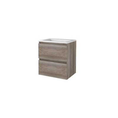 Basic-Line Start 46 ensemble de meubles de salle de bain 60x46cm sans poignée 2 tiroirs vasque acrylique 1 trou pour robinet mfc scotch oak