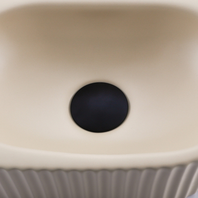 QeramiQ Fuente Ensemble de lavabo - 40x21.5x12cm - gauche - nervuré - demi-rond - 1 trou de robinet - céramique - robinet de lavabo noir mat - bonde - siphon abaissé - beige