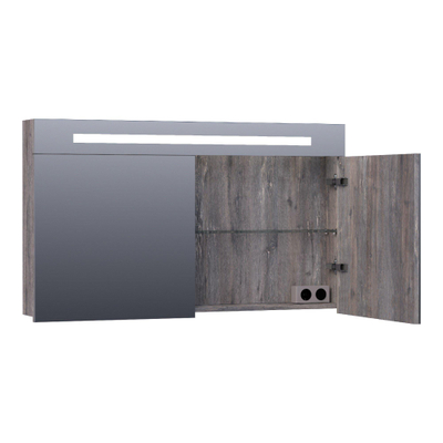 Miroir de toilette BRAUER Promise - 120x70x15cm -- avec éclairage direct - 2 portes miroir unilatérales - Bois flotté