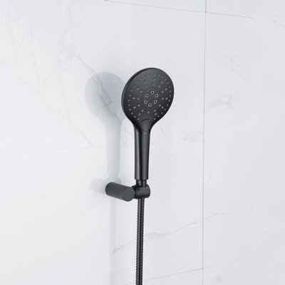 Fortifura Calvi Thermostatische badkraan - met ronde handdouche handdouchehouder en - metalen doucheslang - mat zwart