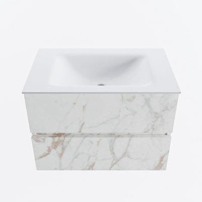 Mondiaz VICA Ensemble de meuble de salle de bain - 70cm - meuble sous-vasque carrara - 2 tiroirs - lavabo cloud milieu - sans trous de robinet - version haute de 60cm - talc