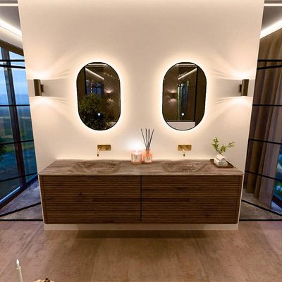 Mondiaz CIRO-DLUX Ensemble de meubles de salle de bains - 190x45x50cm - Plan-vasque en solid surface Oza - 2 vasques double - sans trous de robinet - 4 tiroirs - Dusk