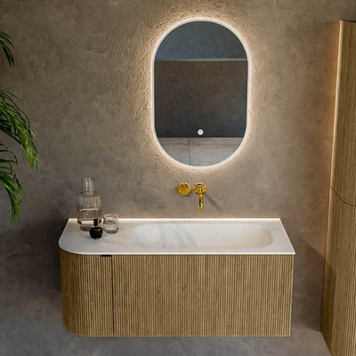 Mondiaz KURVE Ensemble de meuble de salle de bains - 105x46x40cm - 1 tiroir - 1 porte - vasque solid surface - droite - sans trou de robinet - Dusk