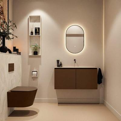 MONDIAZ TURE-DLUX Meuble toilette - 100cm - Rust - EDEN - vasque Ostra - position centrale - sans trou de robinet