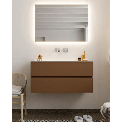 MONDIAZ VICA Ensemble de meuble salle de bain - 100cm - 2 tiroirs - lavabo Cloud au centre - 0 trous de robinet - solid surface rouille