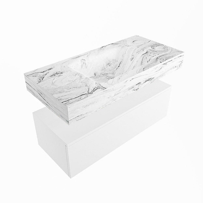 Mondiaz ALAN-DLUX Ensemble de meuble - 100cm - meuble Talc mat - 1 tiroir - Lavabo Cloud Glace suspendu - vasque Centre - 1 trou de robinet