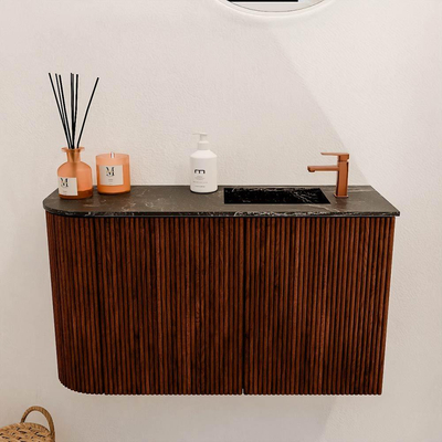 Mondiaz JOYA-DLUX 71.6cm toiletmeubel - ronding links kleur Ruby - Wastafel FAYE positie Rechts 1 kraangat kleur Lava.