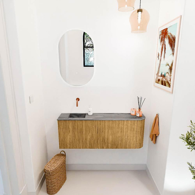 Mondiaz JOYA-DLUX 111.6cm toiletmeubel - ronding rechts kleur Oak - Wastafel FAYE positie Links Zonder kraangat kleur Sombra.