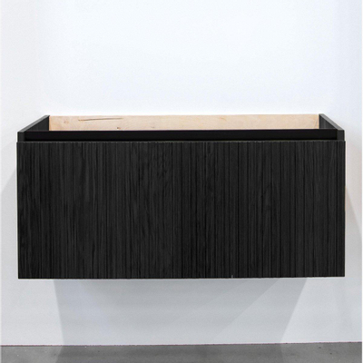 Adema Holz Ensemble de meuble - 100cm - 1 vasque en céramique Noir - sans trous de robinet - 1 tiroir - avec miroir - Chocolate (Noir)