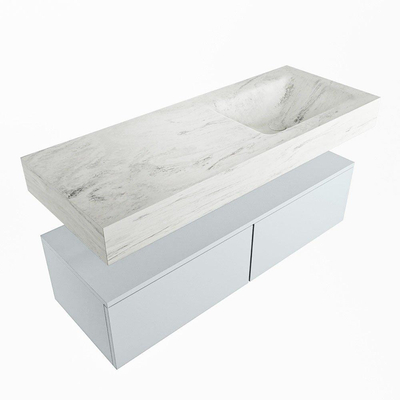 Mondiaz ALAN-DLUX Ensemble de meuble - 120cm - meuble Clay mat - 2 tiroirs - Lavabo Cloud Opalo suspendu - vasque Droite - 0 trous de robinet
