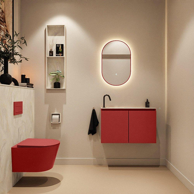 MONDIAZ TURE-DLUX Meuble toilette - 80cm - Fire - EDEN - vasque Ostra - position gauche - 1 trou de robinet