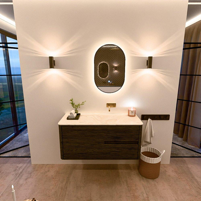 Mondiaz CIRO-DLUX Badkamermeubelset - 110x45x50cm - Solid surface wastafel Ostra - 1 wasbak Rechts - zonder kraangaten - 2 lades - Shadow