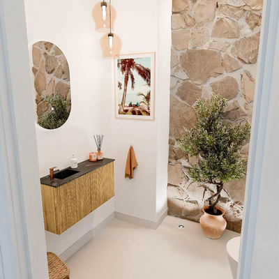 Mondiaz JOYA-DLUX 80cm toiletmeubel - kleur Oak - Wastafel FAYE positie Links 1 kraangat kleur Lava.