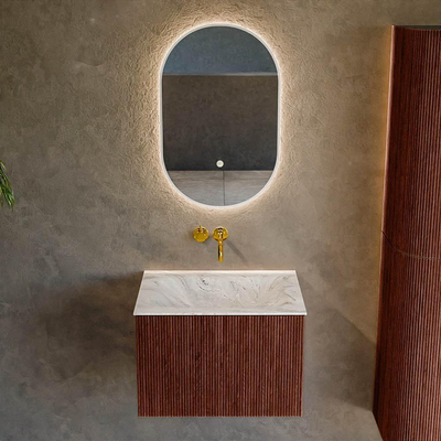 Mondiaz KURVE-DLUX Badkamermeubelset - 60x46x40cm - 1 lade - wastafel solid surface - midden - zonder kraangat - Ruby
