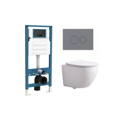 QeramiQ Dely Swirl Compact Ensemble WC - réservoir encastré QeramiQ flush - abattant fin - plaque de commande en plastique gris clair - boutons ronds - blanc mat