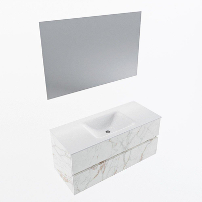 Mondiaz VICA ensemble de meuble de salle de bain - 110cm - meuble sous-vasque carrara - 2 tiroirs - lavabo cloud milieu - sans trous de robinet - couleur talc - miroir LED - version XL 60cm de haut