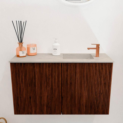 Mondiaz JOYA-DLUX 70cm toiletmeubel - kleur Ruby - Wastafel FAYE positie Rechts 1 kraangat kleur Opalo.